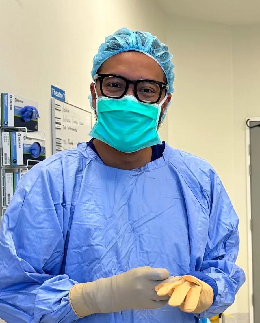 Dr Joel Rabindran scrubbed for theatre